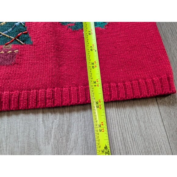 Vintage Talbots Red Christmas Cardigan Sweater Embroidered Trees Beaded Womens M - Picture 10 of 11